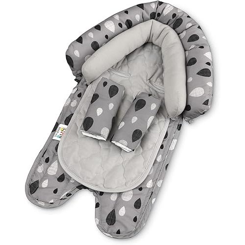 Travel Bug Baby & Toddler 2-in-1 Head Support Duo Head Support + Strap Covers for Car Seats, Strollers & Bouncers (Raindrop)