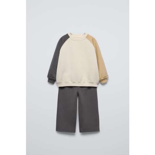 CONTRAST SLEEVE SWEATSHIRT AND PANTS MATCHING SET - Ecru | ZARA United States