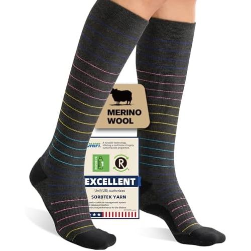 Merino Wool Compression Socks for Women Men, 15-20 mmHg, Soft & Breathable for Travel, Running, Pregnancy