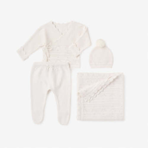 White Cashmere Pointelle Layette Set with Box – Elegant Baby
