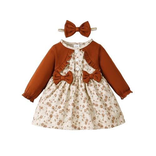 Saeaby Newborn Baby Girl Dress - Long Sleeve Ruffle Floral - Infant Girl Outfit - Cute Baby Fall/Winter Dress