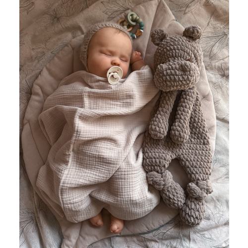 Crochet hippo toy, soft snuggler stuffed hippo, newborn baby hippo comforter, baby shower gift, hippo sleeping toy, nursery decor,cuddle toy