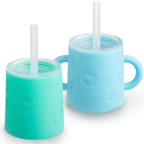 PopYum Silicone Training Cup with Straw and Lid, 2-Pack