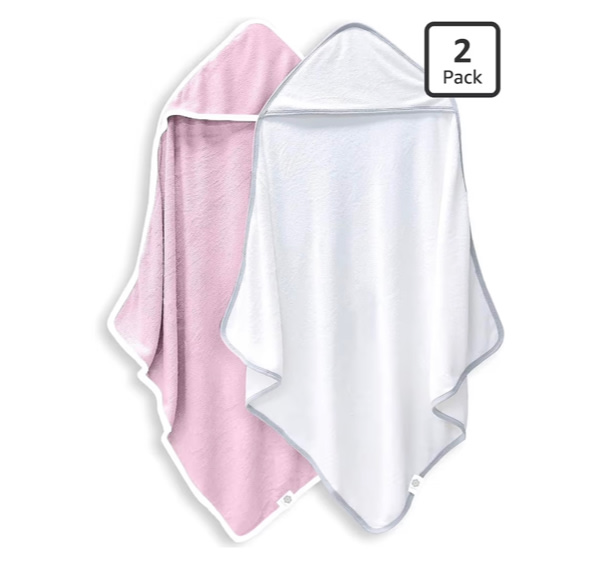 2 Pack Baby Bath Towel - Rayon Made from Bamboo, Ultra Soft Hooded Towels for Babies,Toddler,Infant - Newborn Essential -Perfect Baby Registry Gifts for Boy Girl - Pink and White