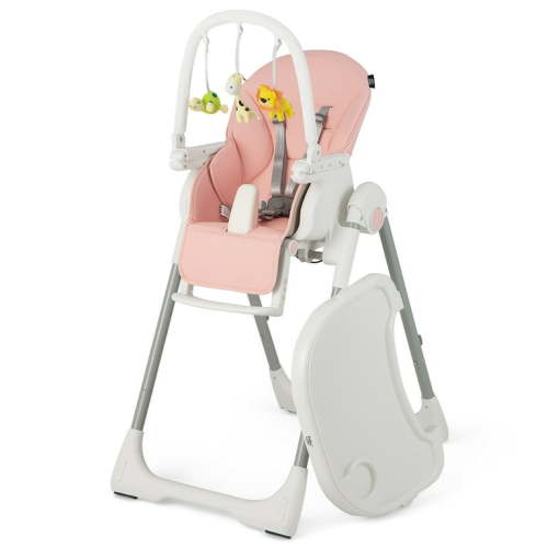 Babyjoy Foldable High Chair Baby Feeding Chair with 7 Adjustable Heights Pink