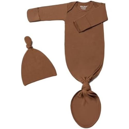 Newborn Baby Knotted Gown, Super Soft Silky Infant Long Sleeve Sleeper for Baby Girl and Boy Sleeping Bag with Hat