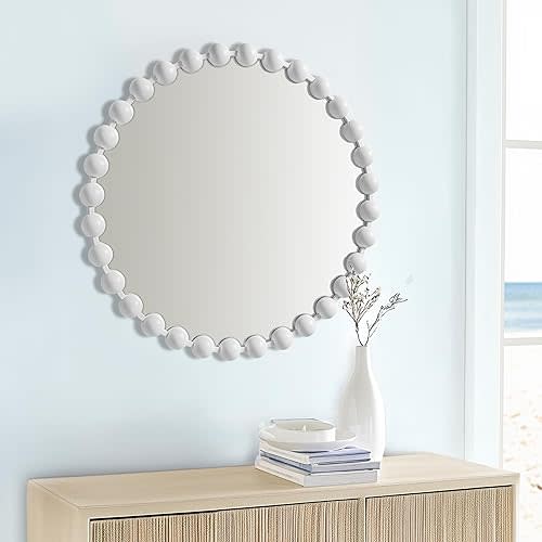 MADISON PARK SIGNATURE Wall Décor Marlowe Metal Spherical Frame Round Mirror for Living Room - Home Accent, Ready to Hang Bedroom Decoration, White, 27" Diameter
