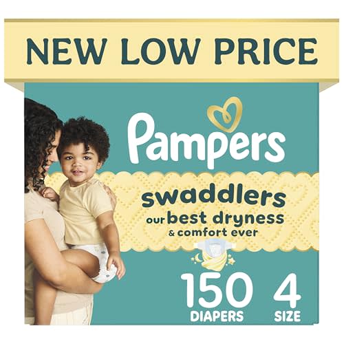 Pampers Swaddlers Diapers, Size 4 (15-34 lbs), 150 Count, Hypoallergenic, Absorbent, Keeps Baby Dry and Comfortable, Skin Safe Disposable Baby Diaper