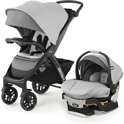 Chicco Bravo LE Trio Travel System, Bravo LE Quick-Fold Stroller with KeyFit 30 Zip Infant Car Seat, Car Seat and Stroller Combo | Driftwood/Grey