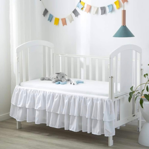 JSD White Ruffled Crib Bed Skirt Double Layer Nursery Toddler Dust Ruffle Bedding Skirt 14" Deep Drop