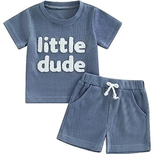 Infant Baby Boy Summer Clothes Waffle Knit Letter Print Short Sleeve T Shirts Shorts Cute Toddler Outfits Set