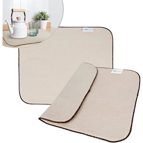 Sinland Microfiber Dish Drying Mat Super Absorbent Dish Drying Rack Pads Kitchen Counter Mat 16Inch X 18Inch Beige 2 Pack