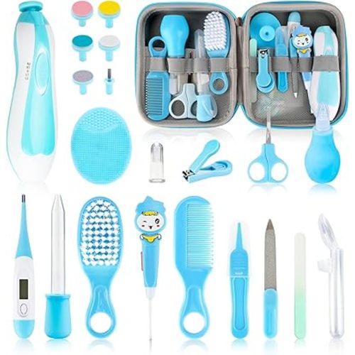 Baby Healthcare and Grooming Kit, 22pcs Baby Electric Nail Trimmer Set Newborn Nursery Health Care Set for Newborn Infant Toddlers Baby Boys Girls Kids Haircut Tools (22 Kits Blue)