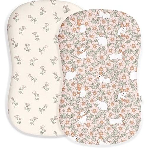 Baby Lounger Cover for Boys and Girls, Soft Breathable Polyester Cover, Fits Most Lounger Pillows, Cute Patterns, Durable and Machine Washable (Bunny Garden, Envelope)