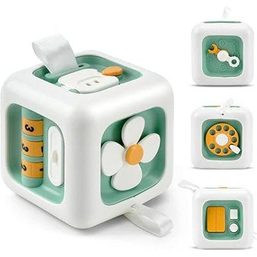 VoMii Montessori Toys for 1 Year Old, Activity Busy Cube Sensory Toys for Toddlers,1 Year Old Toy Travel Toys Educational Learning Toys Birthday Gift for 12-18 Months Baby Kids - Mint Green