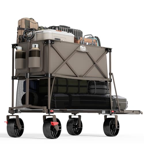TIMBER RIDGE 400L Large Capacity Folding Double Decker Wagon with Brakes, 54" Extra Long Extender Wagon Cart, 450lbs Heavy Duty Collapsible Cart, All-Terrain Big Wheels for Camping, Sports, Shopping