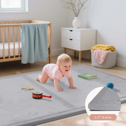 ACOMOPACK Baby Play Mat, 1.3"Thick Memory Foam Area Rug, Soft Coral Velvet Baby Crawling Pad With Non-Slip Backing, 59"X79" Tummy Time Mat, Tatami Padded Carpet, Baby Nursery Rug For Toddlers