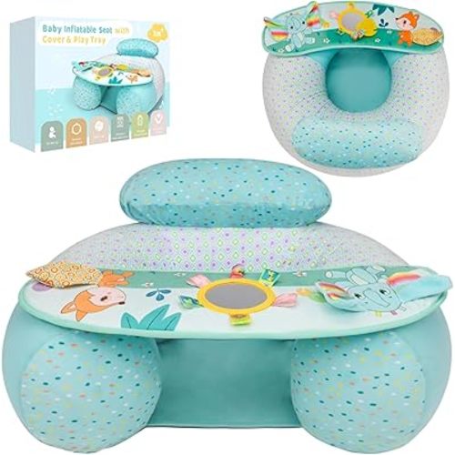 Baby Inflatable Seat with Cover for Babies 3-36 Months, Portable Baby Chair Sit Me Up Floor Seat with Detachable Activity Sensory Tray, Baby Seats for Sitting up, Elephant