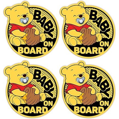 TSHIRTAMAZING Baby On Board Signs for Car, Baby Pooh On Board Paint-Safe, Removable, Non Magnetic, Baby's Safety Stickers for Cars & Windows (4 Vinyl Decals) (Pooh)