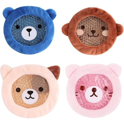 FOMI Premium Kids Hot Cold Ice Packs | 4 Pack | Soft Colorful Sleeves | Fun Animal Designed Children Gel Bead Wrap | Pain Relief for Kids Boo Boos, Fever, Wisdom Teeth, Tired Eyes, Headaches