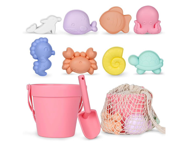Amazon.com: MarcZero 11Pcs Silicone Beach Toys,Modern Baby Beach Toys,Travel Friendly Beach Set,Eco Friendly Toy,Silicone Bucket, Shovel, 8 Sand Molds, Beach Bag,Silicone Sand Toys for Toddlers, Kids (Peach Pink)
