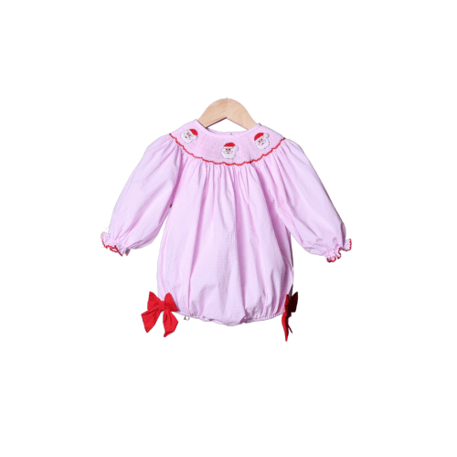 Smocked Santa Pink Gingham Bubble