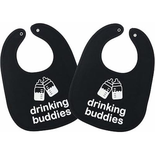 100% Cotton Drinking Buddies Twin Bibs Cute & Practical Unisex Bibs for Twins with Waterproof, Durable, for Everyday Use
