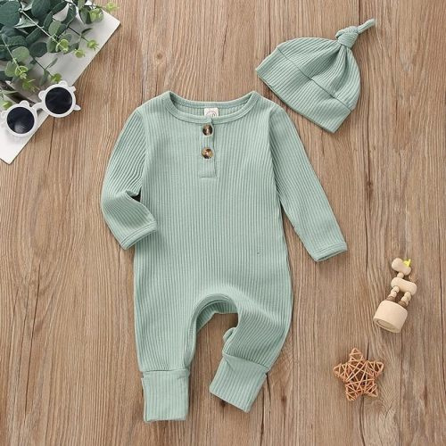CIYCUIT Newborn Baby Boy Girl Romper Clothes Infant Solid Ribbed Onesie Bodysuit Jumpsuit Outfits - O1 Green