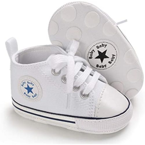 KIDSUN Unisex Baby Boys Girls High Top Sneaker Soft Anti-Slip Sole Newborn Infant First Walkers Canvas Denim Shoes