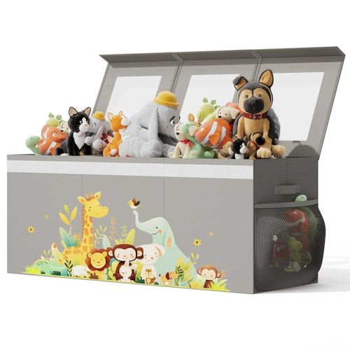 BBLIKE Extra Large Toy Box - Collapsible Sturdy Toy Storage Organizer with Visible Window, Kids Box Chest Bin Bsaket Storage Organizer for Living Room, Playroom, Bedroom, Nursery, Gray