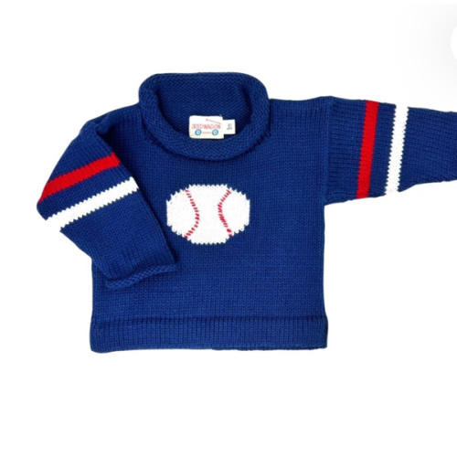 Children's Navy Baseball Roll Neck Sweater | The Red Wagon
