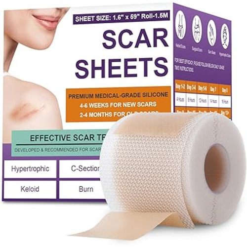 Silicone Scar Sheets, Medical Grade Silicone Scar Tape for Surgical, Hypertrophic, Keloid, C-Section, Burn, Old & New Scars, Reusable Professional Scars Removal Sheets (1.6"X 59" Roll-1.5M)
