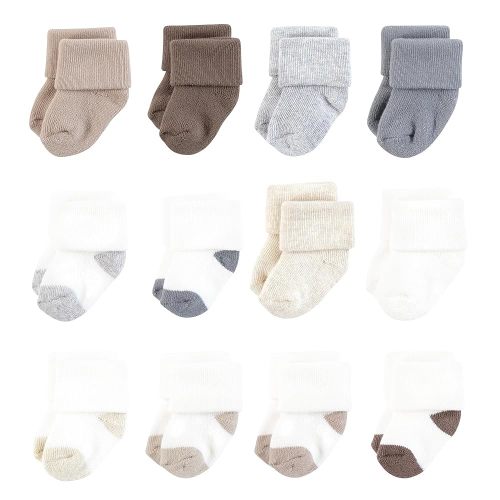 Hudson Baby Baby Unisex Cotton Rich Newborn and Terry Socks, Neutral Heel Toe, 0-6 Months, Brown
