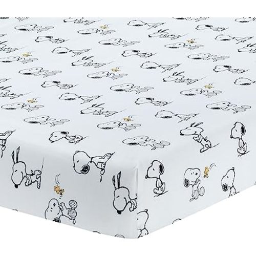 Lambs & Ivy Classic Snoopy 100% Cotton White/Black Fitted Baby Crib Sheet
