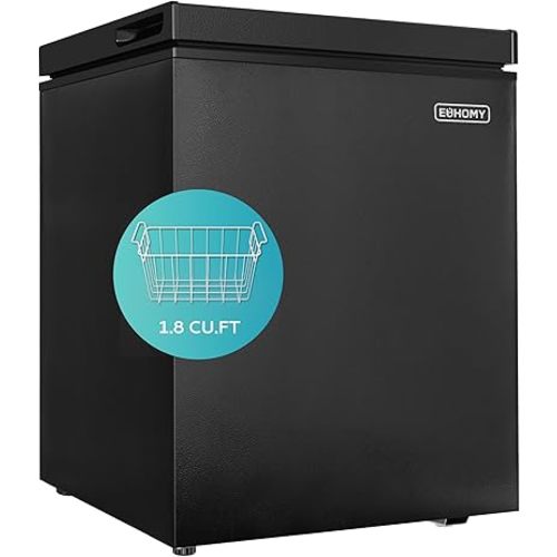 EUHOMY 1.8 Cu.Ft Chest Freezer with Removable Basket, Small Deep Freezer Adjustable Thermostat, Quiet Mini Freezer with Top Door, Energy Saving for Apartment/Garage/Basement/Dorm/Home,Black