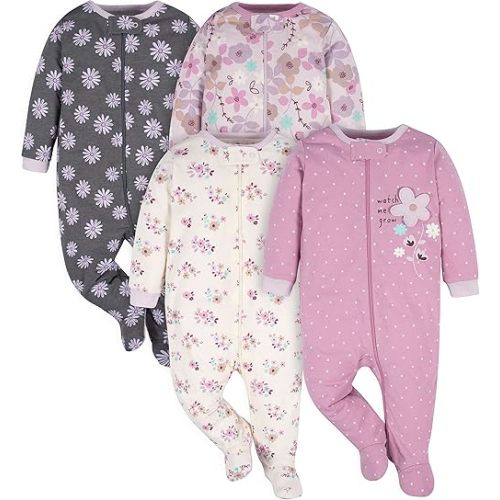Gerber Baby Girls' 4 Pack Sleep 'N Play Footie