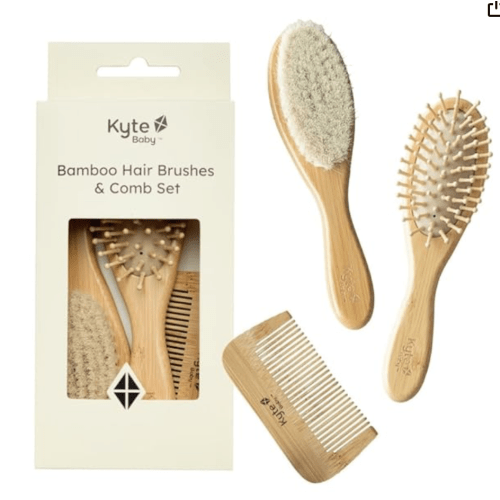 Kyte BABY Bamboo 3-Piece Brush Set - 1 Goat Hair Brush, 1 Wooden Bristle Brush and 1 Bamboo Comb
