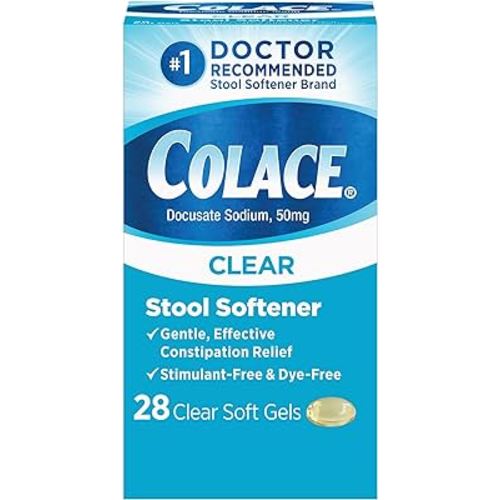 Colace Clear Stool Softener Soft Gel Capsules Constipation Relief 50mg Docusate Sodium Doctor Recommended 28ct
