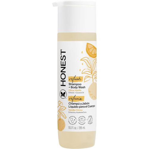 The Honest Company 2-in-1 Cleansing Shampoo Body Wash, Gentle for Baby, Naturally Derived, Tear-free, Hypoallergenic, Citrus Vanilla Refresh, 10 fl oz