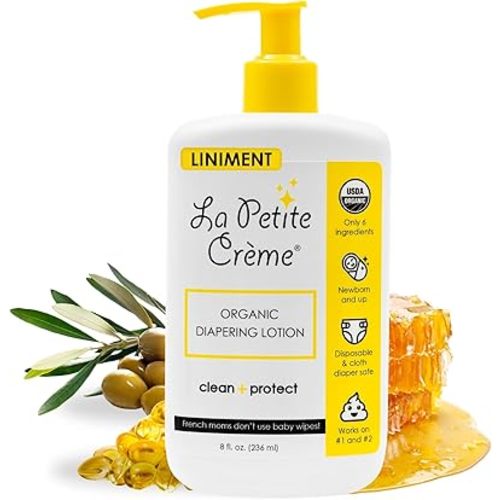 French Premium Diapering Lotion - Diaper Cream Alternative to Baby Wipes - Gentle Moisturizer & Skin Cleanser with USDA Certified Organic Ingredients - Baby Essentials (8 oz)