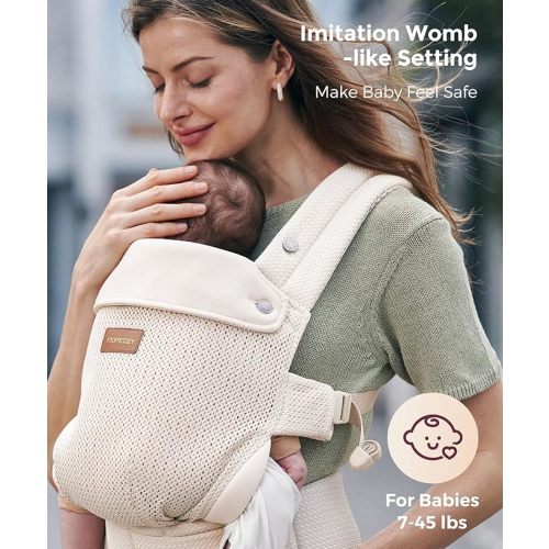Momcozy Baby Carrier - Ergonomic, Cozy and Lightweight Carrier for 7-45lbs, Effortless to Put On, Ideal for Hands-Free Parenting, Enhanced Lumbar Support, Air Mesh-Almond