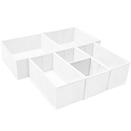 6 Pack Clothes Drawer Organizer, Fabric Foldable Closet Dresser Drawer Organizer for Clothing, Bra Sock Underwear Drawer Organizer for Nursery Dorm Bedroom Organization (6 Bins, White)