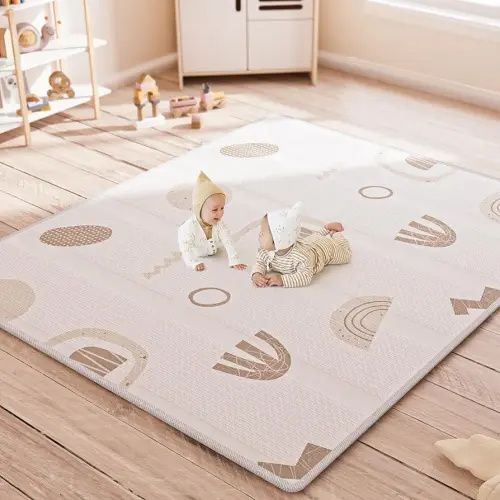 MLOONG Baby Play Mat 71x59", Play Matt Baby Foam, Floor Playmat for Kids Foldable, Tapis De Jeux Pour Bébé, Large Thick Edge Reinforcement Waterproof Double-Sided Light Theme