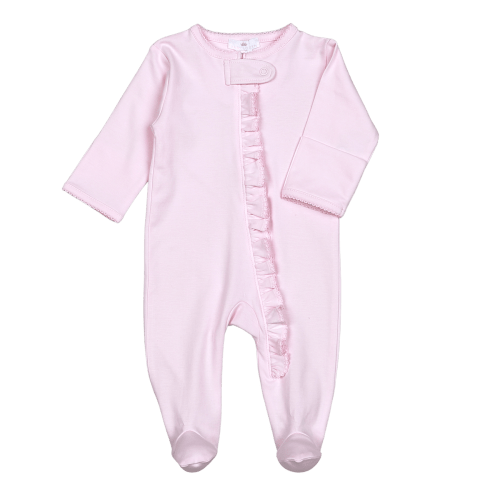PPP-014 Pink Zipper Footie Pink Picot Trim. – Baby Loren