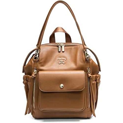 miss fong Mini Diaper Bag, Small Diaper Bag, Leather Diaper Bag Backpack with 12 Diaper Bag Organizer, Insulated Pocket, 2 Insulated Pockets (Brown)
