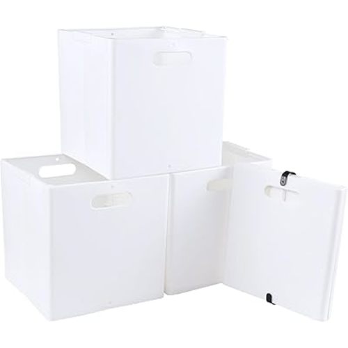 4-Pack Collapsible Plastic Storage Cube Bins, White Foldable Cube Storage Bins