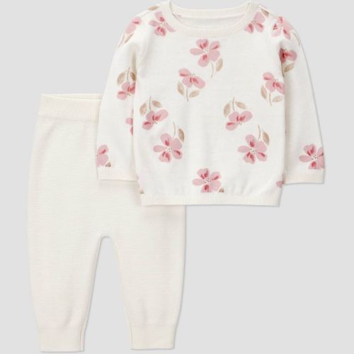 Carter's Just One You® Baby Girls' 2pc Floral Sweater and Jogger Pants Set - Cream 6M