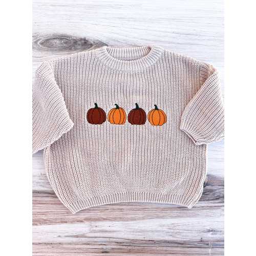 Pumpkin Embroidered Cozy Baby Sweater