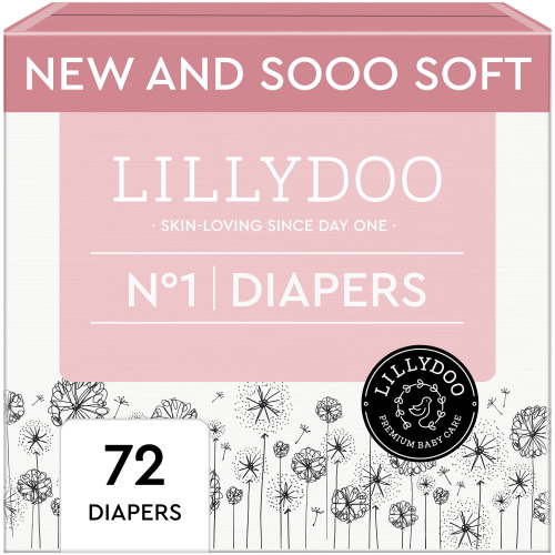 LILLYDOO Baby Diapers Size 1 4-11 lbs 72 Count Soft Ultra-Absorbent Skin-Friendly