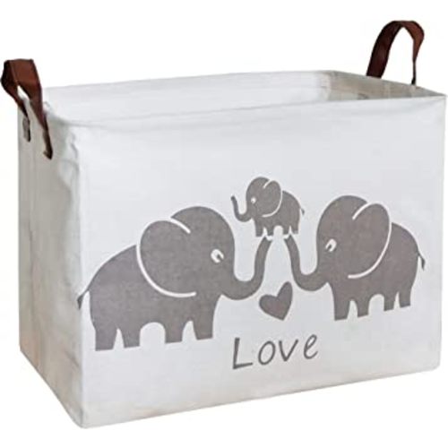 HIYAGON Baby Basket Cute Elephant Basket for Boys and Girls Toy Storage Bin Organizer Box Gift Basket Empty Rectangular Room Decor for Home(Love Elephants)